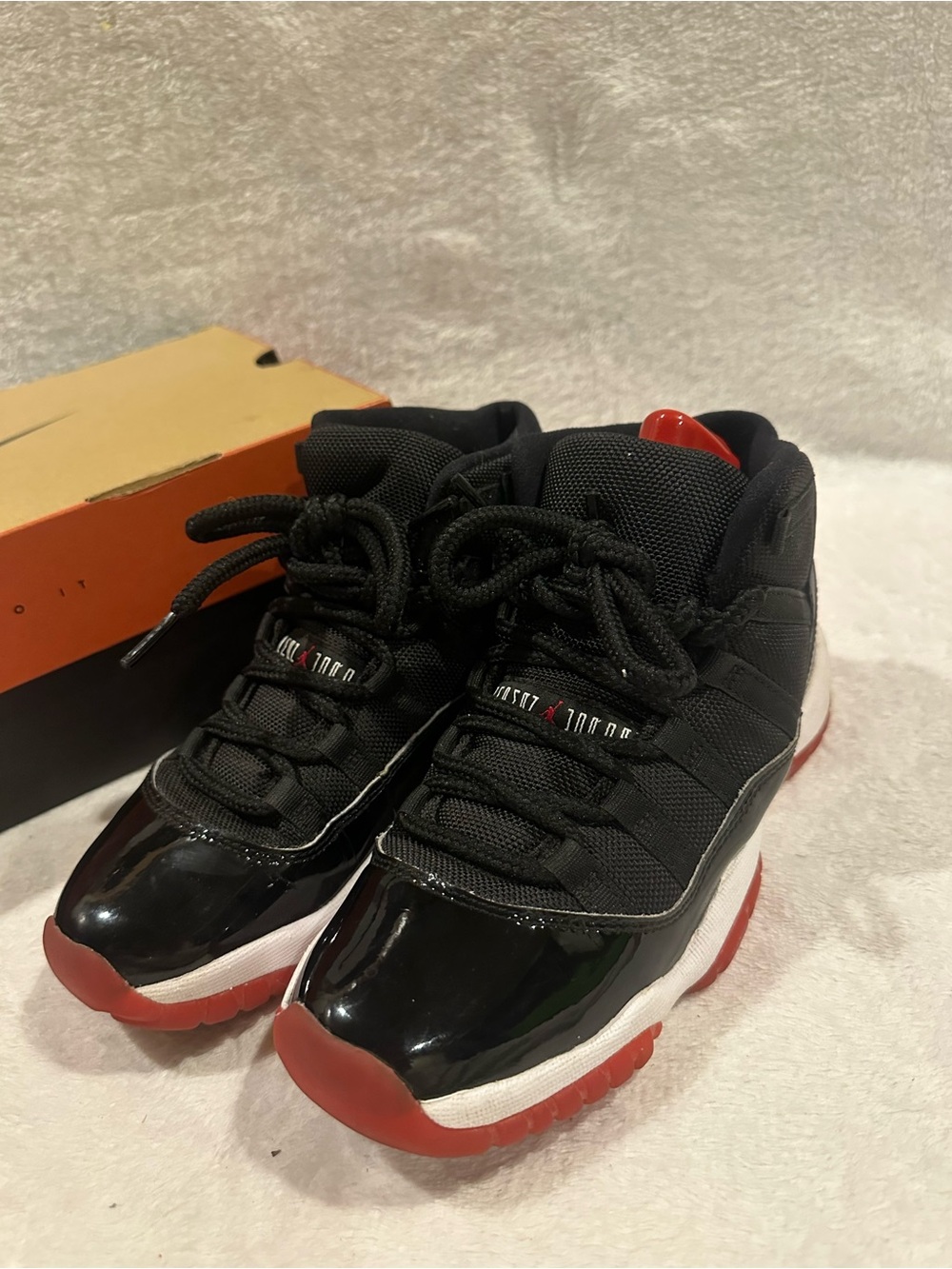 Jordan Kids Black and Red Retro Style Sneakers